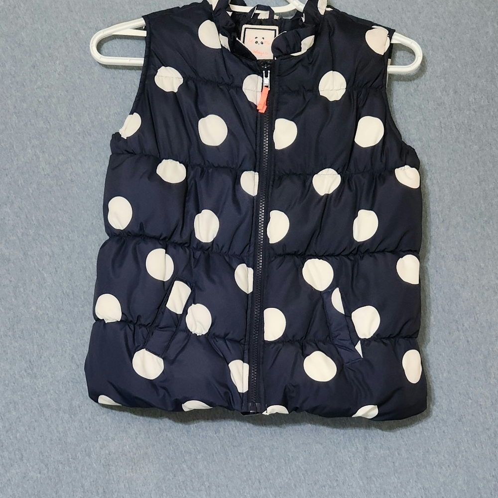Gymboree blue white polka-dot puffer vest. Size 12/14